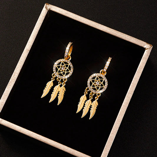 Traumfänger-Ohrringe aus 14k Massivgold – Creolen