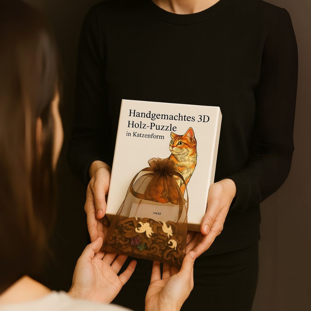 Handgemachtes 3D Holz-Puzzle in Katzenform