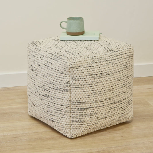 Atcham Clay Marl Wool & Cotton Ottoman - 45 x 45cm - Laura James
