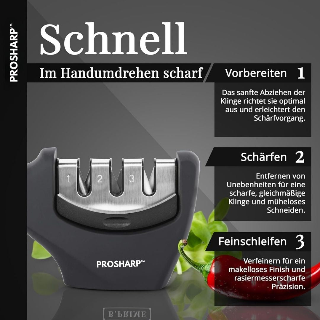 ProSharp - professioneller, ausgezeichneter Messerschärfer mit 3 Stufen - Keramikstein