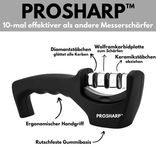 ProSharp - professioneller, ausgezeichneter Messerschärfer mit 3 Stufen - Keramikstein