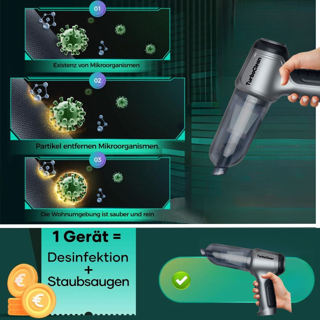 TurboClean Hochleistungs-Handstaubsauger inkl. Gratis Filterset