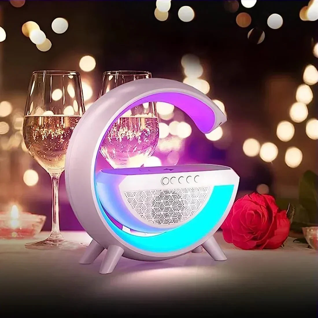 Multifunktionaler Bluetooth-Lautsprecher mit Licht, kabellosem Laden & Uhr